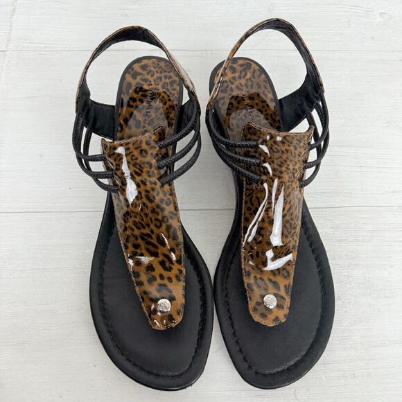 Donald Pliner Wedge Sandals Women Size 9.5 Leopard Print Thong Leather‎ - Picture 6 of 10